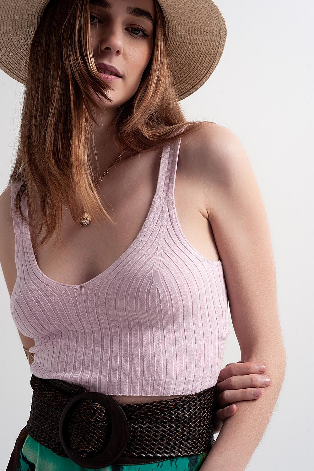 Knitted Crop Top Co Ord in Pink