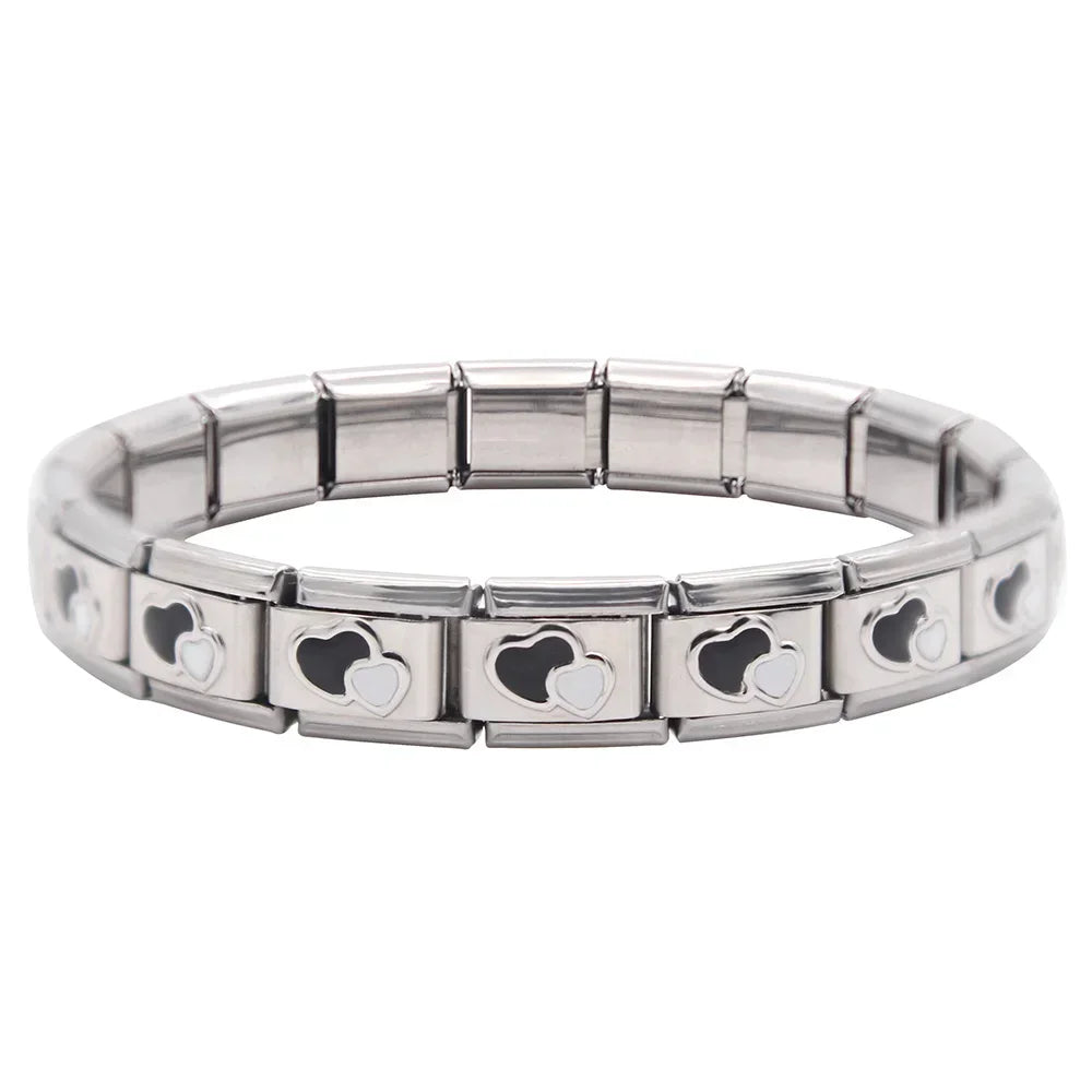 Hapiship Women Man Fashion Style Jewelry Heart Flower Butterfly Cross Dolphins Stainless Steel Elastic Bracelet Bangle ST00