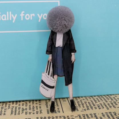 Fashion Brooch Pins for Woman Brooches Cute Girls Cartoon Models Acrylic Brooches Kawaii Pompom Clothing Jewelry Accessories