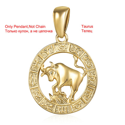 Davieslee Pendant Necklace for Women 12 Zodiac Sign Constellation Yellow Rose Gold Color Womens Necklaces Round Shaped LGPM16