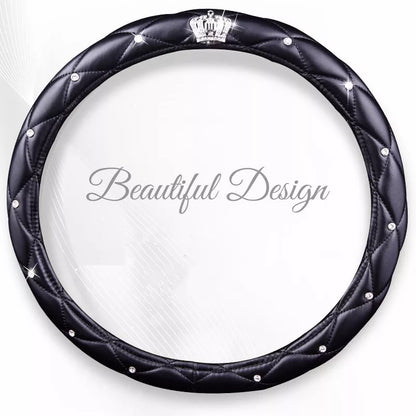 Women PU Leather Car Steering Wheel Covers Diamond Black Pink Auto Steering-Covers Cases for  Lady Girls Car Accessories