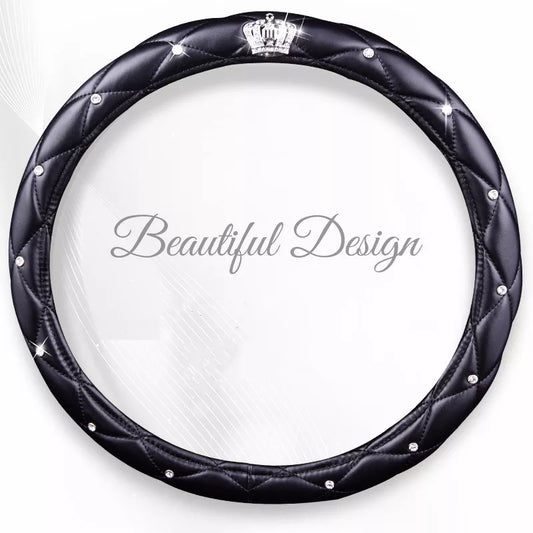Women PU Leather Car Steering Wheel Covers Diamond Black Pink Auto Steering-Covers Cases for  Lady Girls Car Accessories