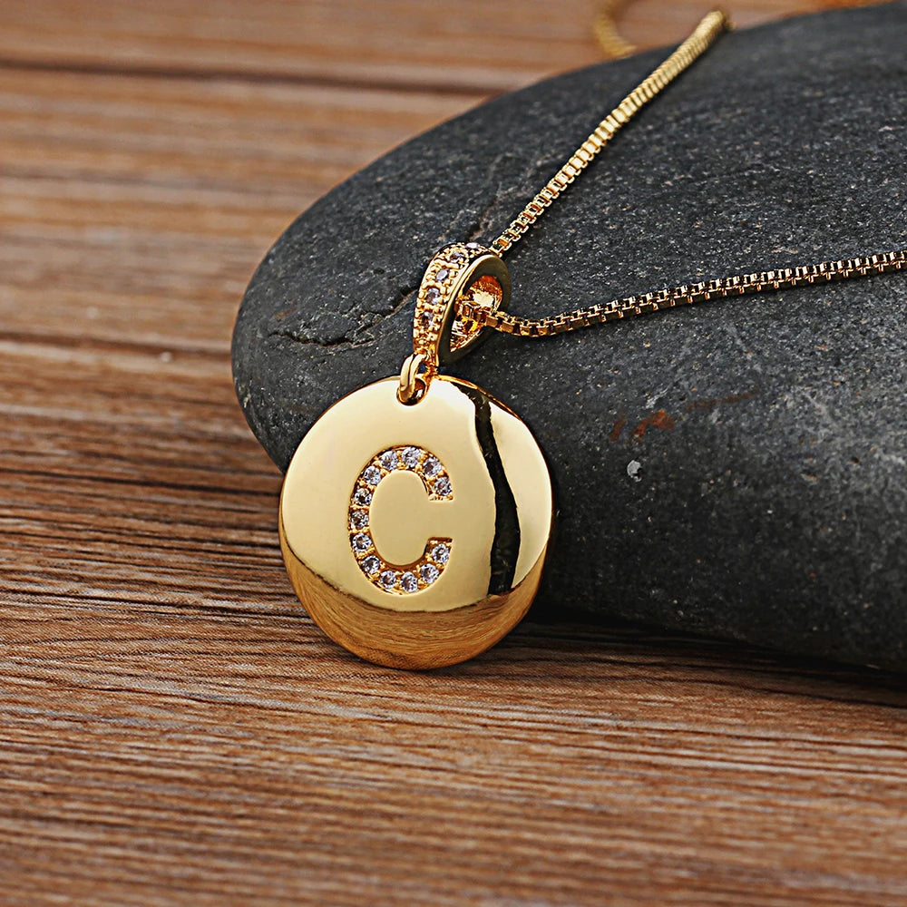 Nidin Women Girls Initial Letter Necklace 26 A-Z Charm Neck Pendants Copper CZ Jewelry Personal