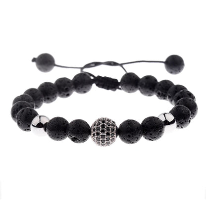 DOUVEI Round Black CZ Zircon Pave Lava Weaving Bracelet Men Beads Weaving Bracelet Homme Adjustable ABL005