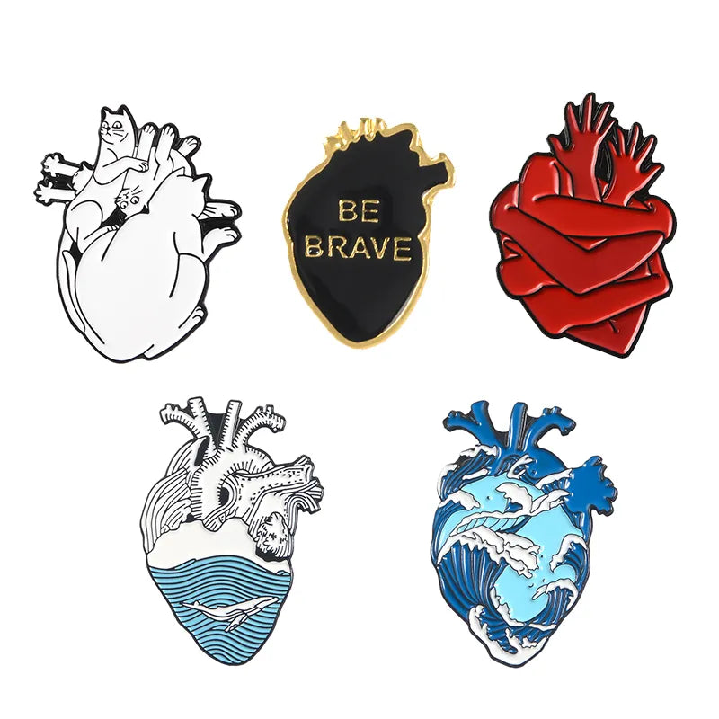 Heart Enamel Pin Starry Heart Brave Cats Bloodthirsty Hug Brooches Bag Clothes Lapel Pin Badge Jewelry