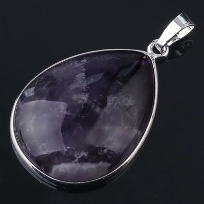 CSJA Natural Stone Pendants  Tiger Eye Pink Quartz Purple Crystal Lapis Necklace Water Drop Flat Bead Women Healing Jewelry F982