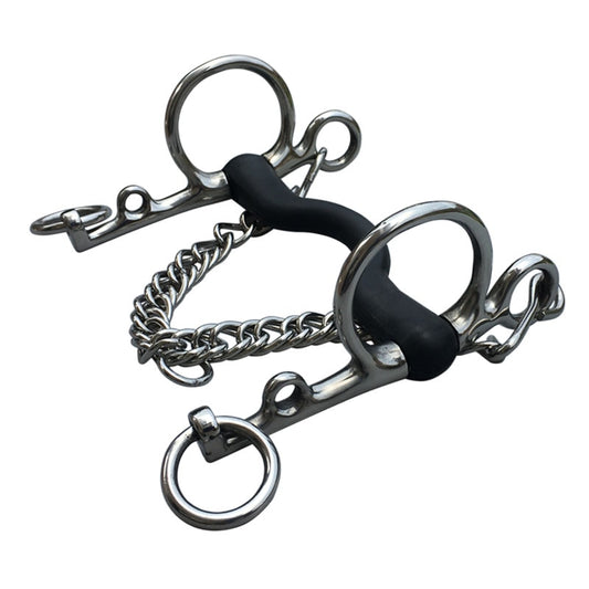 Horse Product Long Pelham Bit Stainless Steel Wrapped Black Rubber Equestrian 5 1/4 Inches