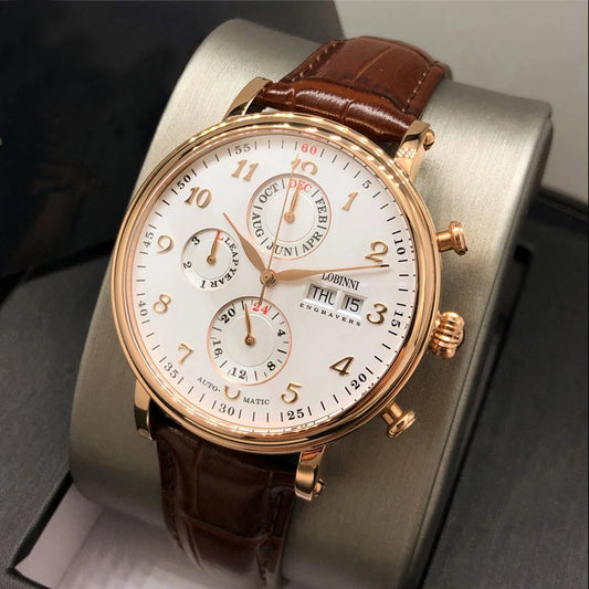 Men's Watches Switzerland LOBINNI Luxury Brand Perpetual Calendar Multi-Function Seagull Automatic Mechanical Sapphire L13019-6