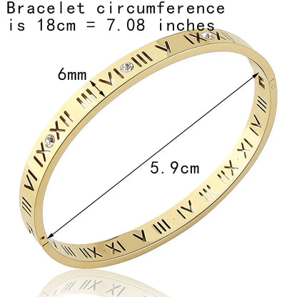 Opening Titanium Steel Bangles Crystal Gold Color Bangles Roman Numerals Women's Bracelet