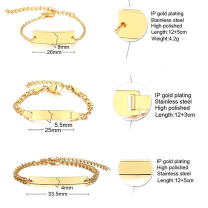 Personalize Baby Name Bracelet Figaro Chain Smooth Bangle Link Gold Tone No Fade Safty Jewelry 12cm to 15cm