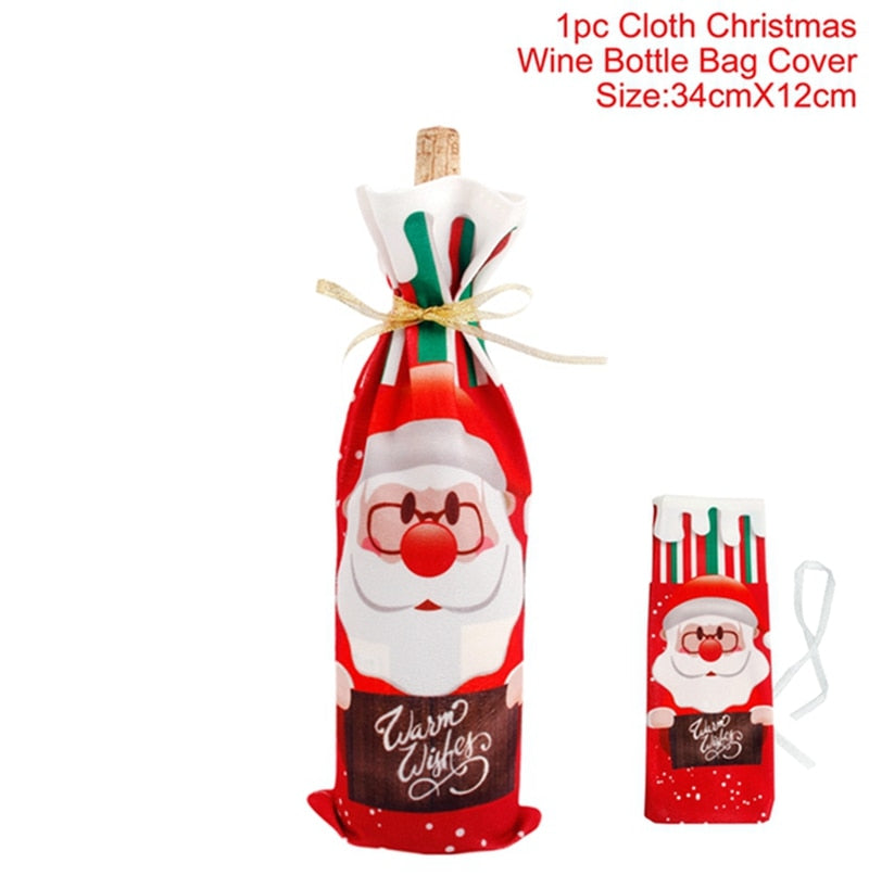 Christmas Wine Bottle Cover Merry Christmas Decor for Home 2023 Navidad Noel Christmas Ornaments Xmas Happy New Year 2024