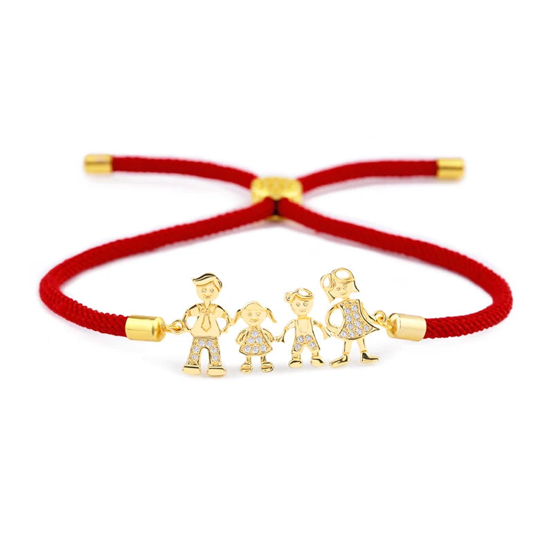 FLOLA Family Black Rope Gold Plated Bracelets Dad Mum Boy Bracelet Kid Adjustable Black String Bracelet Pulseiras Famila Brtb07