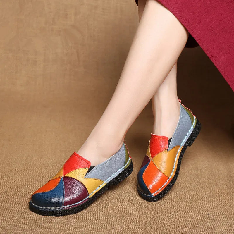 WOIZGIC Women's Ladies Female Woman Mother Shoes Flats Leather Loafers Moccasins Mixed Colorful Non Slip on Plus Size 42