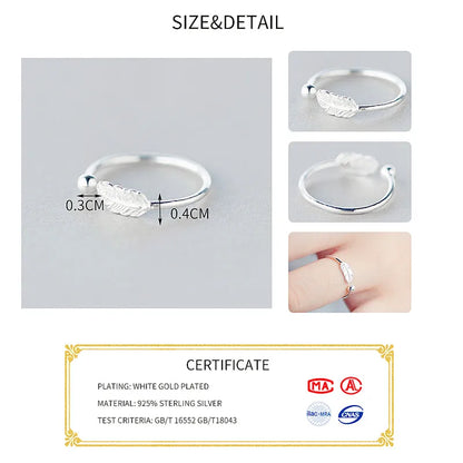 INZATT Authentic 925 Sterling Silver Cute Feather Adjustable Ring Fine Jewelry for Women Party Elegant Accessories