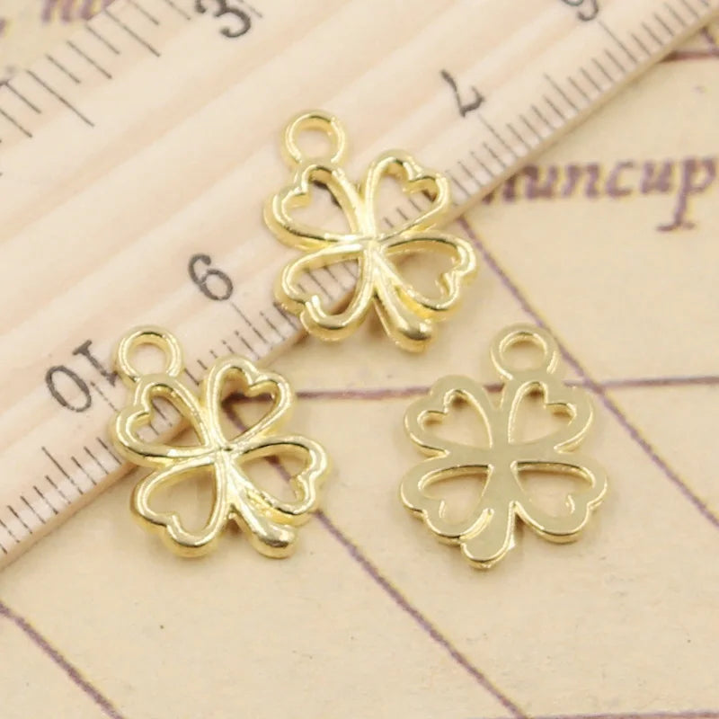 50pcs Charms Lucky Irish Four Leaf Clover 17x14mm Tibetan Bronze Silver Color Pendants Making Findings Handmade Antique Jewelry