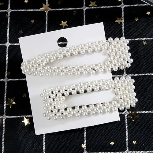 5Pcs/Set Pearl Hair Clip Snap Button Hair Pins for Women Sweet Pearl Hairpin Hair Clips Jewelry Lady Barrette Stick
