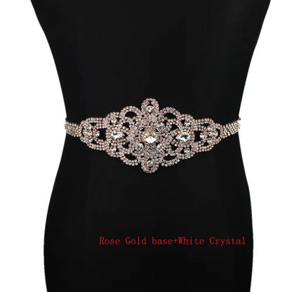 Handmade Silver Bridal Belt Rhinestone Waistband Applique for Evening Prom Dresses Wedding Decoration White Beige Sash Ribbon