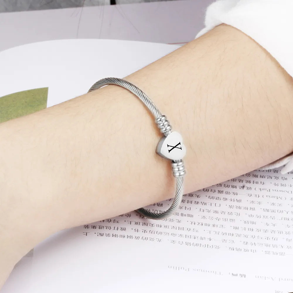 Heart Charm Bangle With Initial Alphabet Letter Engrave High Quality Women Jewelry Cuff Bangles Party