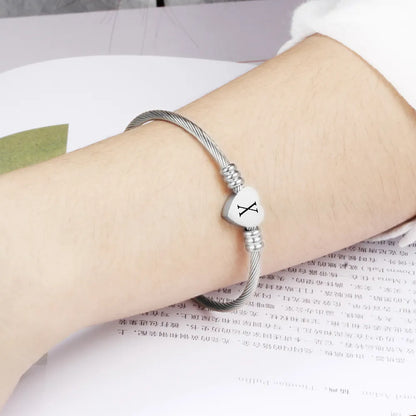 Heart Charm Bangle With Initial Alphabet Letter Engrave High Quality Women Jewelry Cuff Bangles Party
