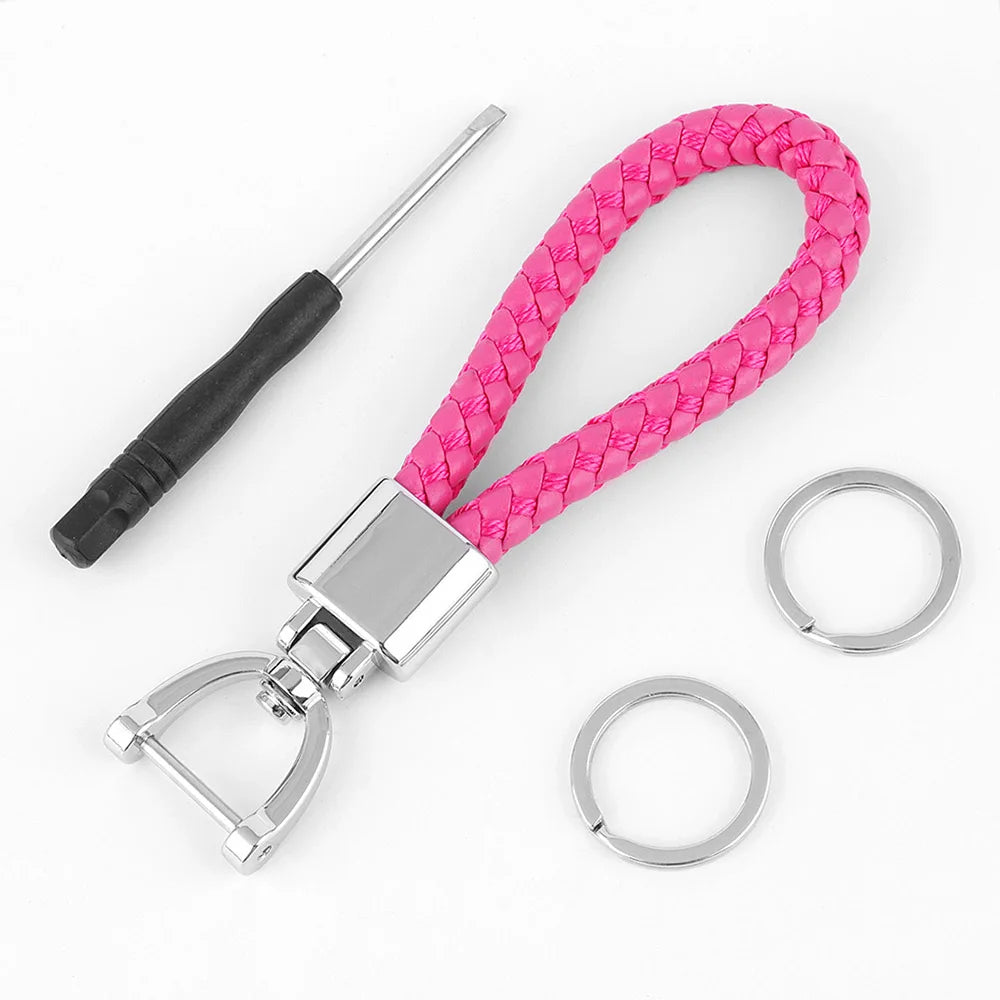 High-Grade Keychain for Men Women Rotatable Key Chain Luxury Hand Woven Leather Horseshoe Buckle Car Key Ring Holder Accessories
