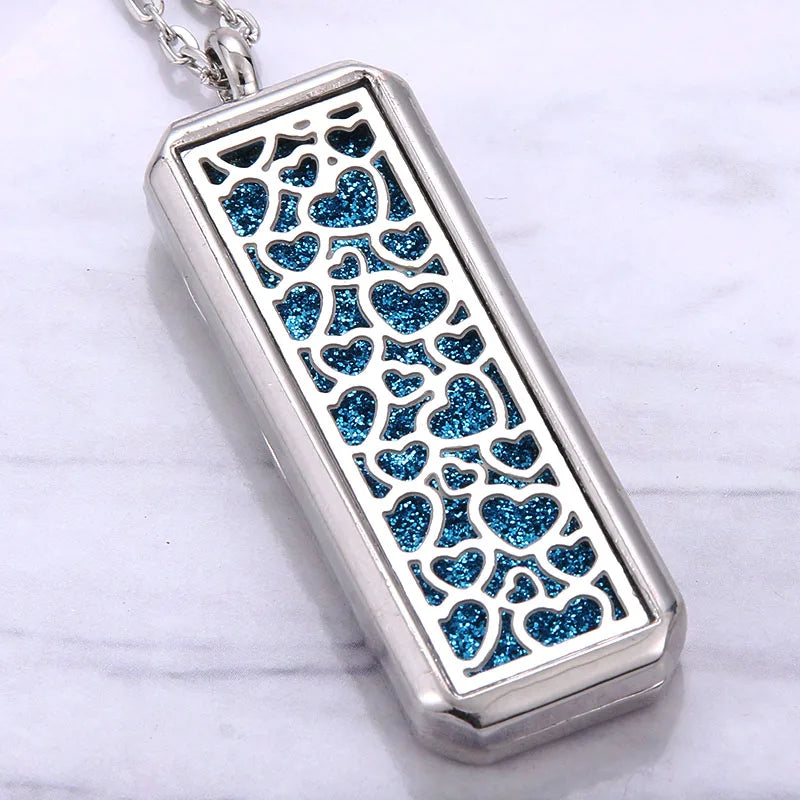 Square Stainless Steel Magnetic Aromatherapy Diffuser Necklace Jewelry Perfume Locket Pendant Essential Oil Locket Necklace