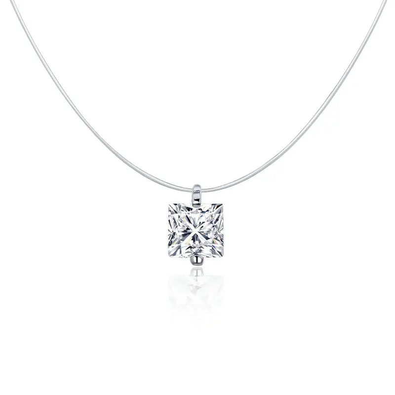 Bamoer Silver Invisible Chain Necklaces Pendants Rhinestone Choker Necklaces Transparent Fishing Line Collier Femme SCN332