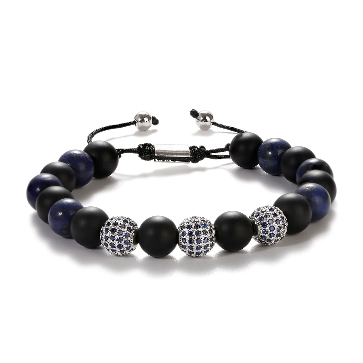 DOUVEI Round Black CZ Zircon Pave Lava Weaving Bracelet Men Beads Weaving Bracelet Homme Adjustable ABL005