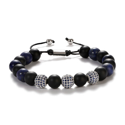 DOUVEI Round Black CZ Zircon Pave Lava Weaving Bracelet Men Beads Weaving Bracelet Homme Adjustable ABL005