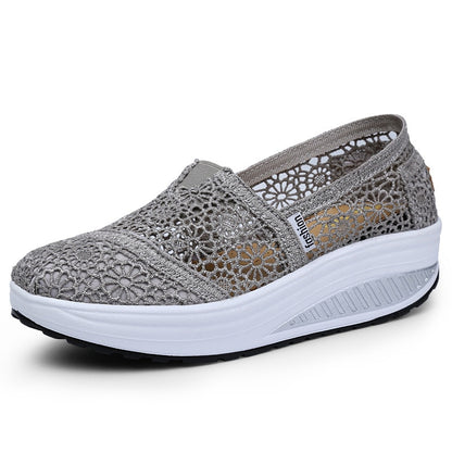 Women Toning Shoes Lace Breathable Swing Shoes Platforms Slip on Casual Shoes Female Slimming Wedge Sneakers