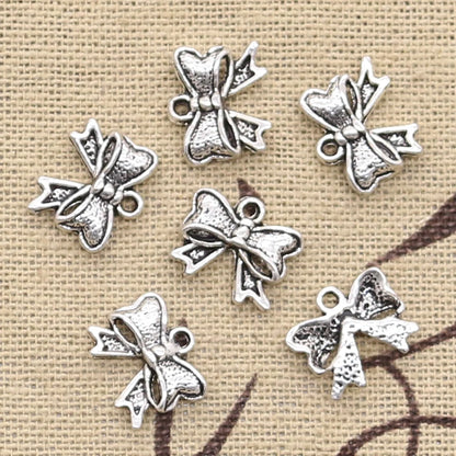 50pcs Charms Bowknot Bow 11x10mm Antique Bronze Silver Color Pendants DIY Necklace Making Findings Handmade Tibetan Jewelry