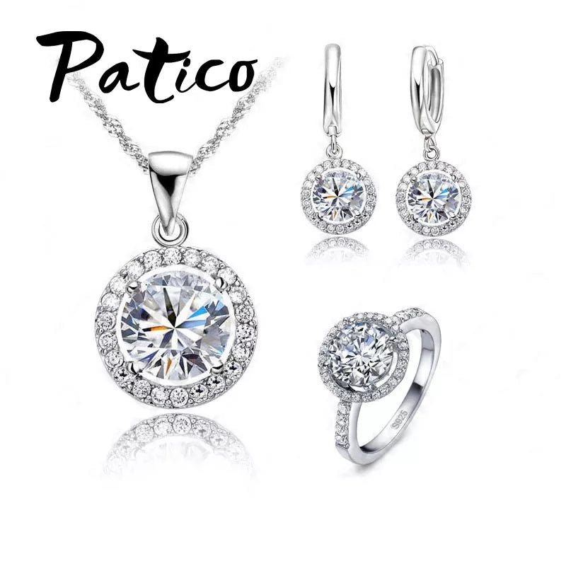 Luxury Women Wedding Necklace Earrings Ring Bridal Jewelry Set 925 Sterling Silver Needle AAA Zircon Crystal Anniversary