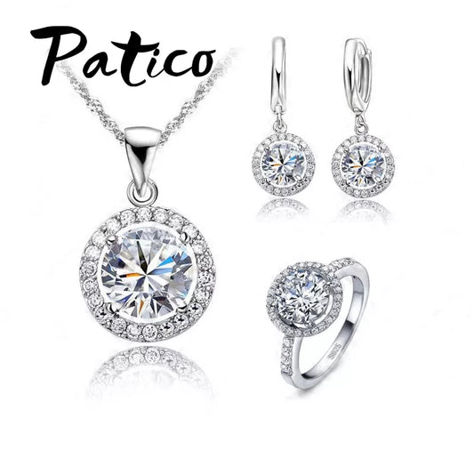 Luxury Women Wedding Necklace Earrings Ring Bridal Jewelry Set 925 Sterling Silver Needle AAA Zircon Crystal Anniversary