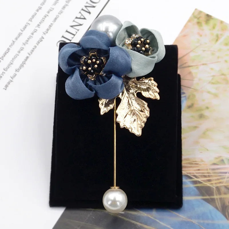 I-Remiel Ladies Cloth Art Pearl Fabric Flower Brooch Pin Cardigan Shirt Shawl Pin Professional Coat Badge Jewelry Accessories