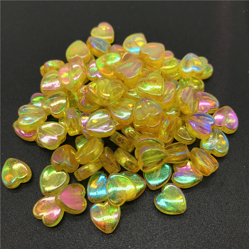100pcs 8mm Acrylic Spacer Beads Heart-Shaped Charm Transparent Rainbow Color Beads for Jewelry Making DIY Jewelry Accessories