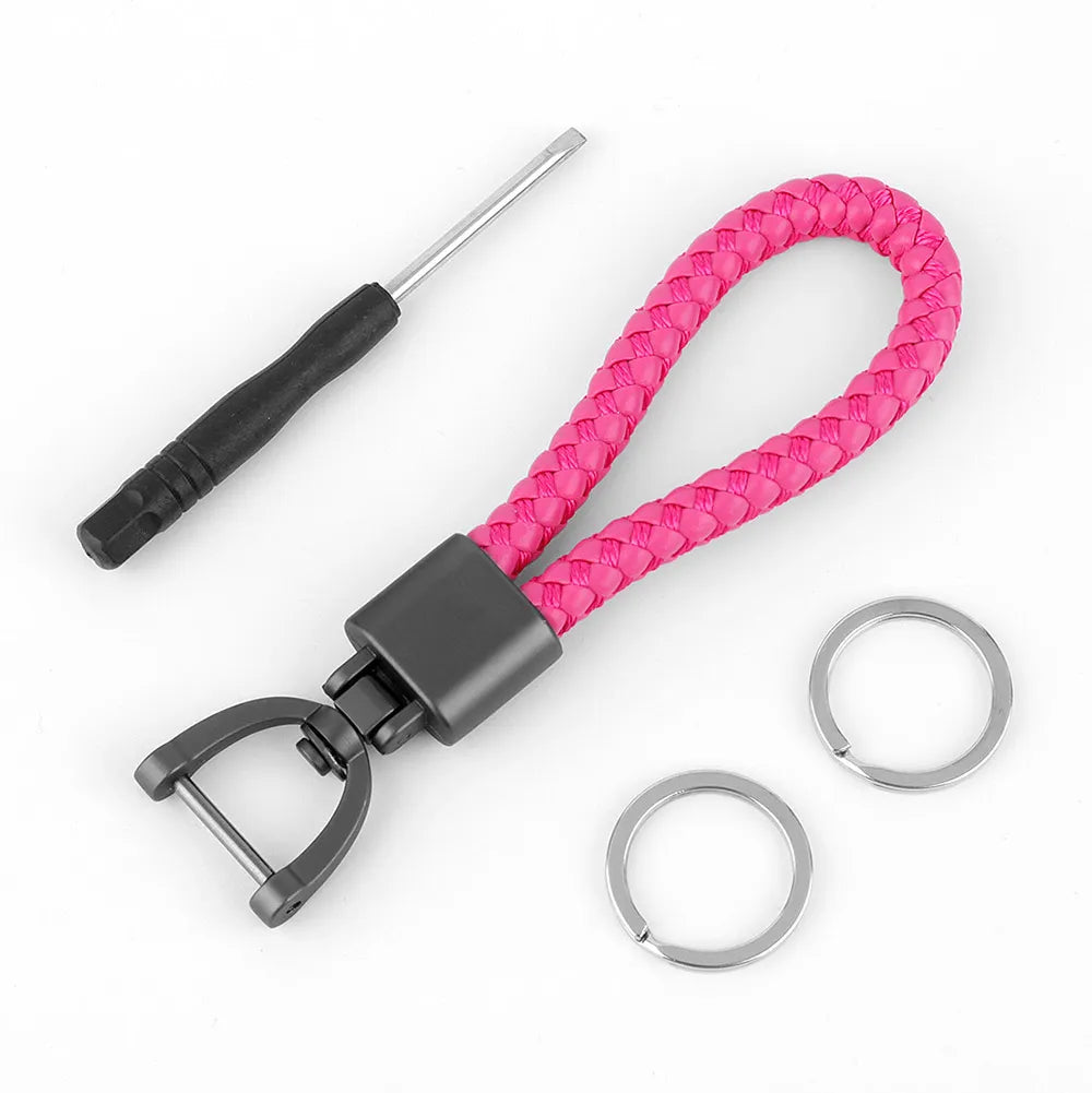 High-Grade Keychain for Men Women Rotatable Key Chain Luxury Hand Woven Leather Horseshoe Buckle Car Key Ring Holder Accessories
