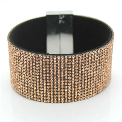 XQNI New Fashion High Quality Handmade Crystal Leather Bracelet for Men Women Trendy Black Rhinestone Classic Charm Bracelet.