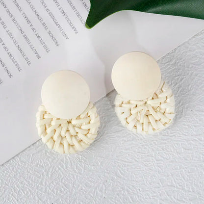 AENSOA Multiple 27 Style Korea Handmade Wooden Straw Weave Rattan Vine Braid Drop Earrings New Geometric Long Earrings