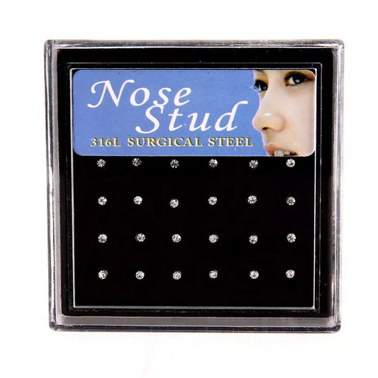 24pcs Crystal Nose Ring & Studs Body Women Girl Jewelry Stainless Surgical Steel Nose Piercing Colorful Rhinestone