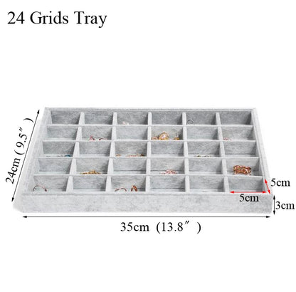 Ice Grey Velvet Jewelry Tray Jewelllery Storage Box Watch Holder Necklace Ring Earrings Pendant Display Organizer Series