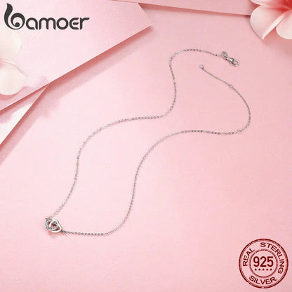 Bamoer 925 Sterling Silver Connected Heart Pendant Necklace for Girlfriend Valentine's Day Fine Jewelry SCN181