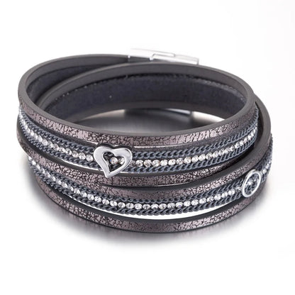 HOCOLE Fashion Gem Rhinestone Magnetic Leather Bracelets & Bangles Bohemian Handmade Multilayer Wrap Jewelry Women Pulseira