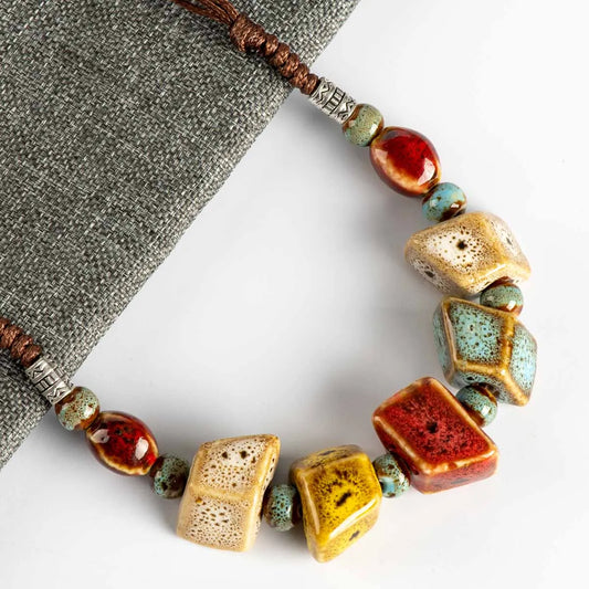 Colorful Irregular Shape Ceramic Beads Neckalce Artware Antique Necklaces & Pendants for Women #FY567