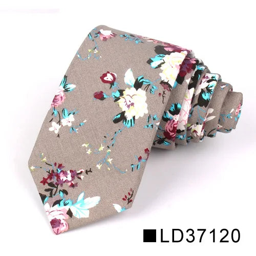 New Floral Tie for Men Women Skinny Cotton Neck Tie for Wedding Casual Mens Neckties Classic Suits Flower Print Neck Ties Cravat