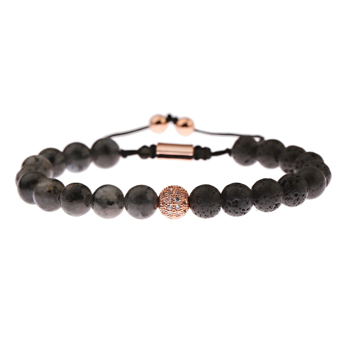 DOUVEI Round Black CZ Zircon Pave Lava Weaving Bracelet Men Beads Weaving Bracelet Homme Adjustable ABL005