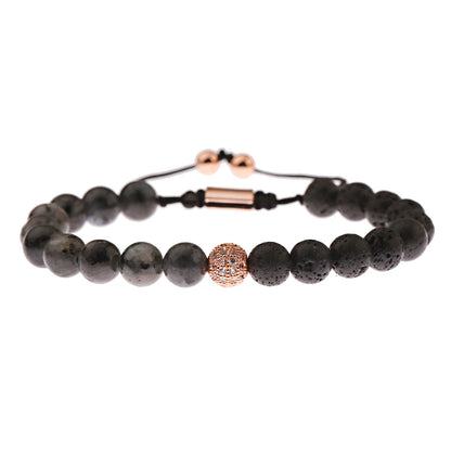 DOUVEI Round Black CZ Zircon Pave Lava Weaving Bracelet Men Beads Weaving Bracelet Homme Adjustable ABL005