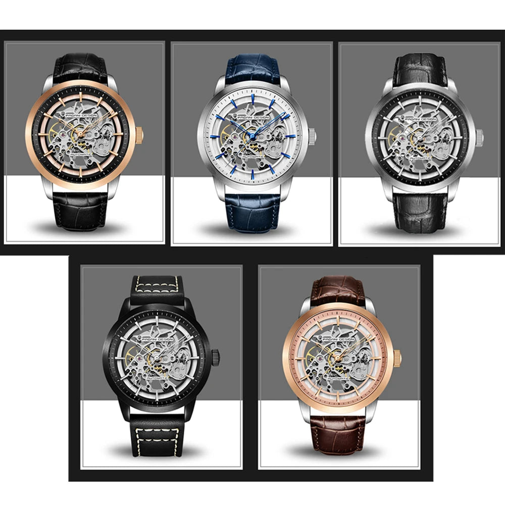 PAGANI DESIGN Brand 2019 Skeleton Hollow Leather Men's Wrist Watches Luxury Mechanical Male Clock New Relogio Masculino