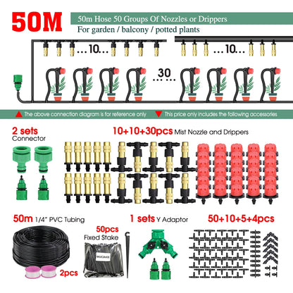 MUCIAKIE 5m-50m Automatic Garden Watering System Kits Self Garden Irrigation Watering Kits Micro Drip Mist Spray Cooling System