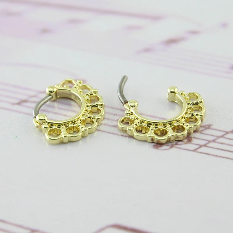 Indian Nose Piercing Septum Clicker Real Clip Rings Piercing Jewelry Septum Tribal Hoop Nose Ring Body Piercing Septo Indiano