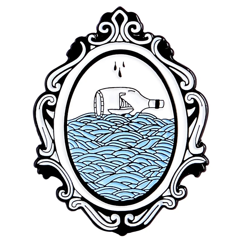 Wave Pins Ocean Sea Wave Brooches Organ Heart Light Bulb Whale Sun Creative Badges Blue Wave Enamel Pin Collection