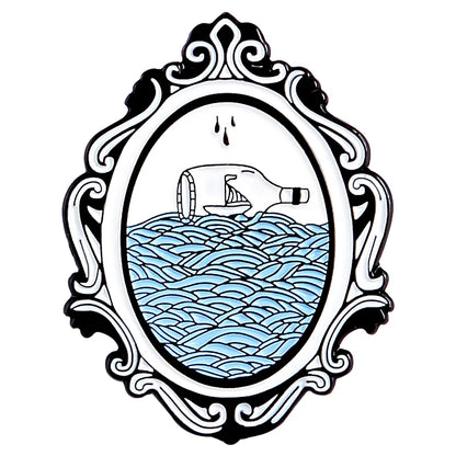 Wave Pins Ocean Sea Wave Brooches Organ Heart Light Bulb Whale Sun Creative Badges Blue Wave Enamel Pin Collection